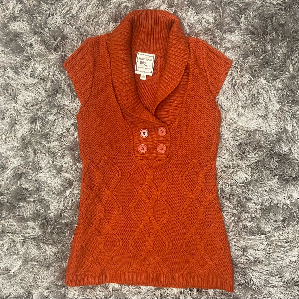 Pink Rose Premium Clothing women tangerine knit sleeveless tunic. Size S. Used.